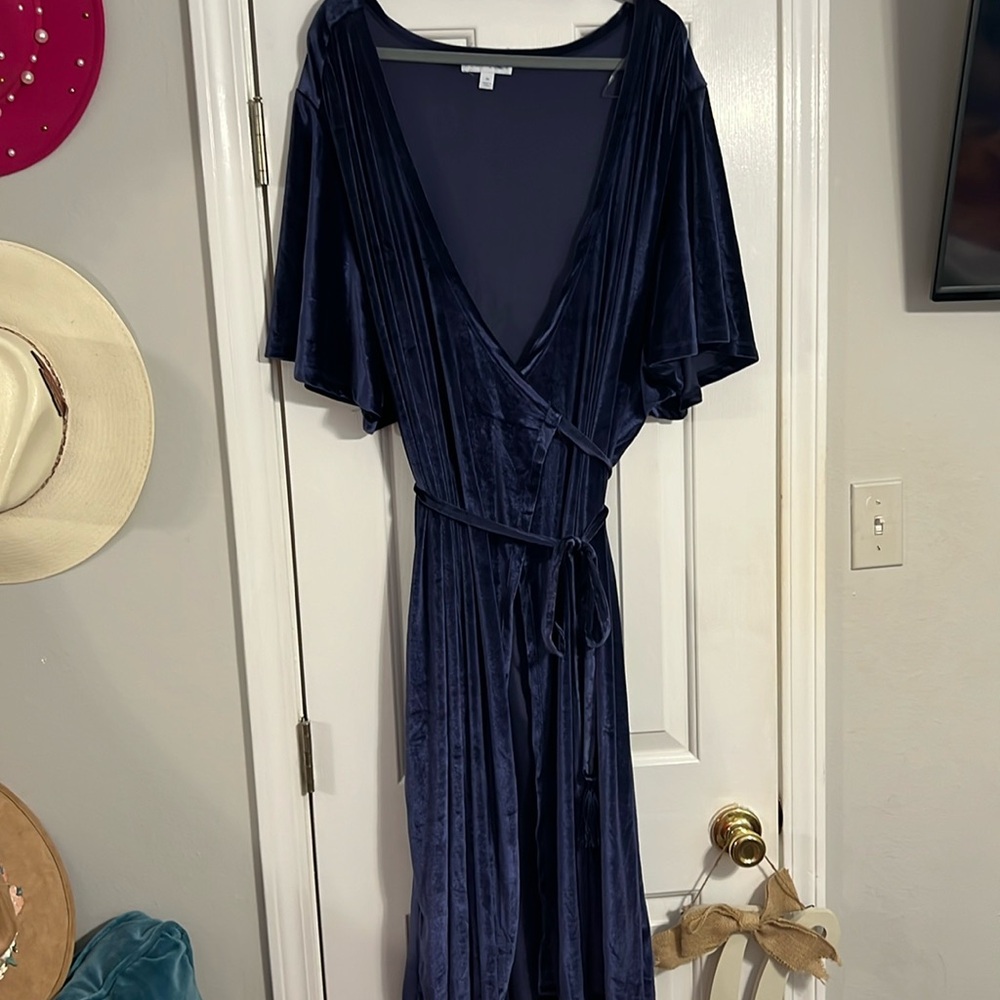 Blue Velvet Wrap Dress